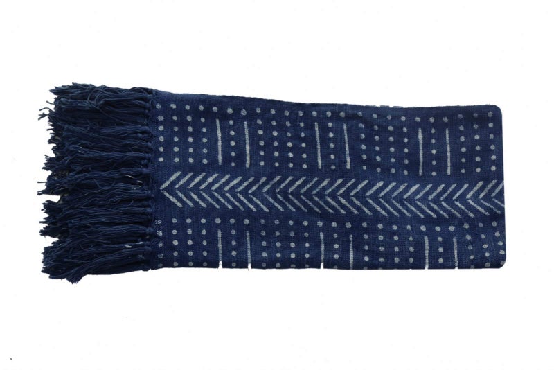 Trade Star Handloomed Ethnic Indigo Mudcloth Throw Pure Cotton Throw Blanket Hand Block Print Blanket with Tassels Indian Blanket for Home Decor (Pattern 9) - Image 2